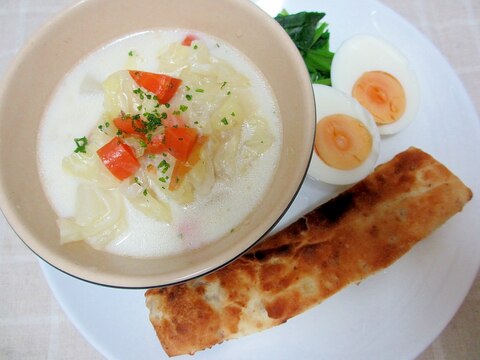 ポトフの豆乳スープ朝パンプレート